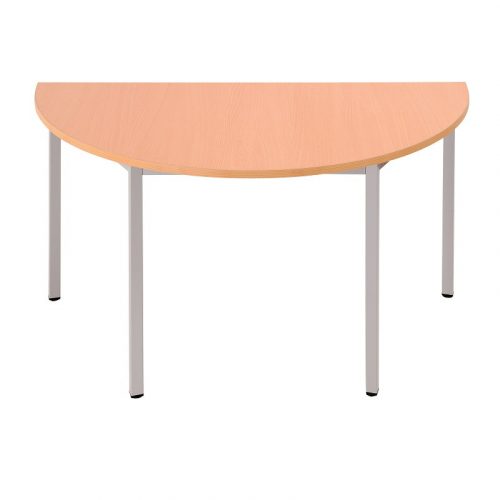 Félkör alakú asztal, négyzet keresztmetszetű fém lábakkal, 750mmx1600mmx800mm, Szürke/bükk színben
