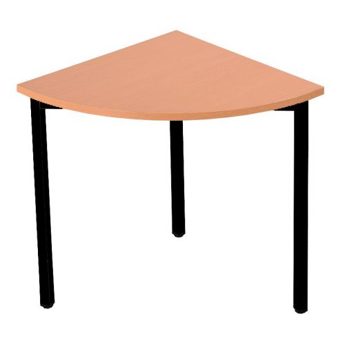 Negyedkör alakú asztal, négyzet keresztmetszetű fém lábakkal, 750mmx700mmx700mm, Fekete/bükk színbe