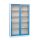Tolóajtós fém irattároló szekrény, 4 mm-es edzett üveg ajtóval, 2 polccal, 750mmx1600mmx450mm, Szürke/kék