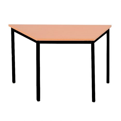 Trapéz alakú fémvázas asztal, négyzet keresztmetszetű fém lábakkal, 750mmx1200mmx600mm, Fekete/bükk