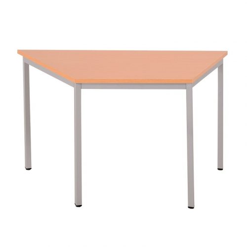 Trapéz alakú fémvázas asztal, négyzet keresztmetszetű fém lábakkal, 750mmx1600mmx800mm, Szürke/bükk