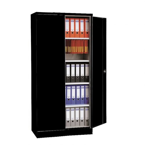 Szárnyasajtós fém irattároló szekrény 180 fokban nyíló ajtóval, 4 polccal, 1950mmx1200mmx420mm, Fekete/fekete